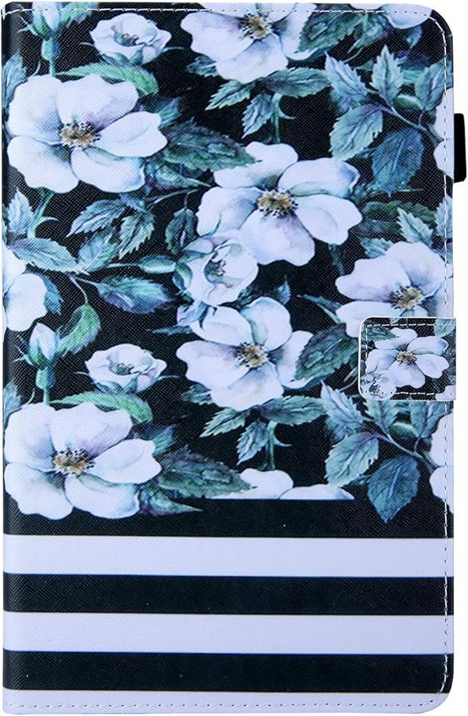 All-New 7 Amazon Kindle Fire 7 Tablet Case (9th/7th/5th Generation 2019/2017/2015)Smart Stand PU Leather Magnetic Cover with Card Pocket Stylus Pencil Holder [Auto Sleep/Wake] Pear Flower