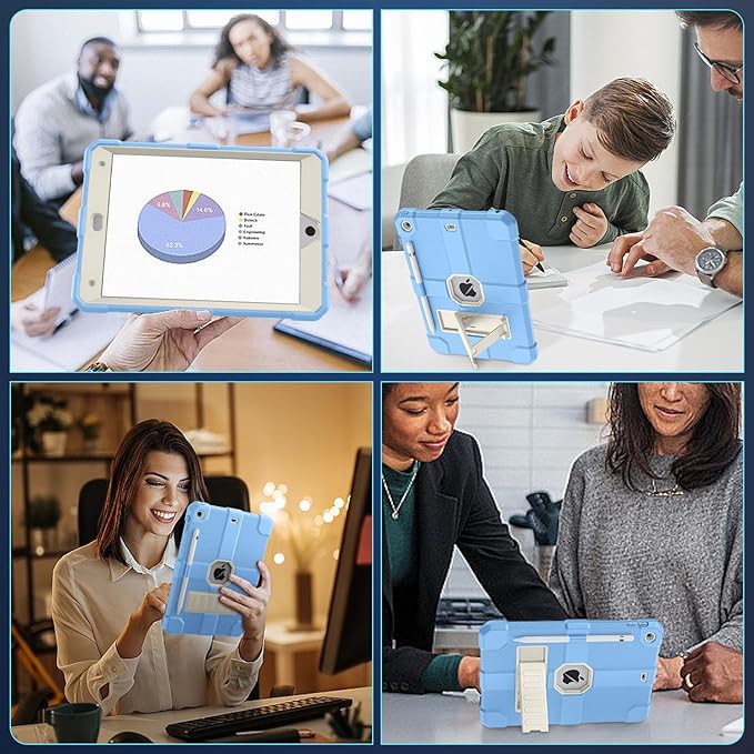 Case for iPad 9th/8th/7th Generation 2021/2020/2019(10.2 inch) Heavy Duty Shockproof Rugged Protective 10.2 Cover with Built-in Stand for iPad 9 8 7 Gen(White+Light Blue)