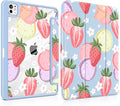 Case for iPad Pro 11 Inch (M5 2025 M4 2024) – [Built-in Pencil Holder] Shockproof &amp Stylish Clear Hard Back + Soft TPU Edge Magnetic Trifold Stand Auto Wake/Sleep Strawberry