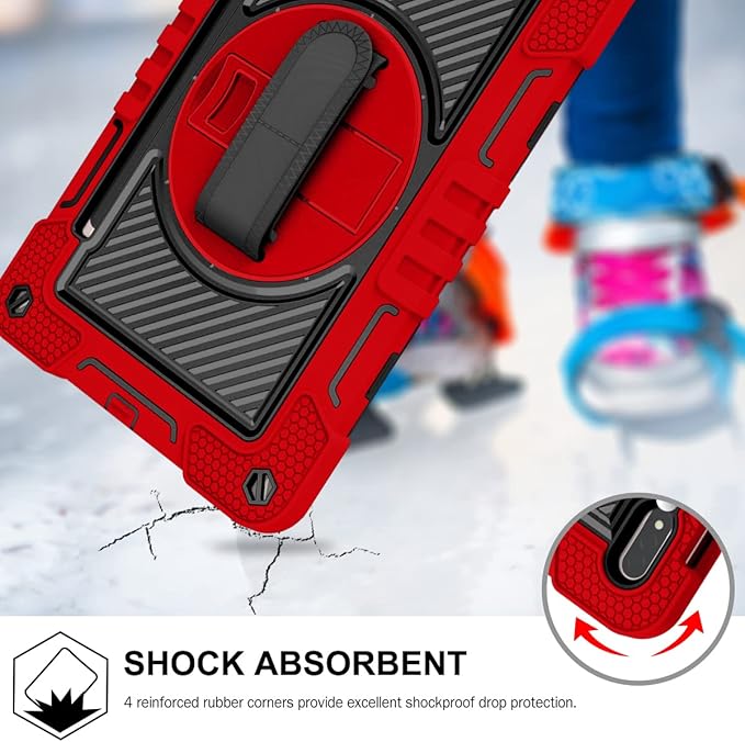Shockproof Case for Samsung Galaxy Tab S8 2022/S7 2020 11 Tablet with Shoulder Strap Techcircle Heavy Duty Rotating Kickstand Rugged Defender Protective Case with Adjustable Hand Strap Red