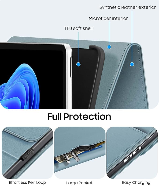 Fintie Protective Case for Microsoft Surface Pro 12 Inch (2025) Multi-Angle Viewing Portfolio Business TPU Back Cover with Pocket &amp Stylus Holder Compatible with Type Cover Keyboard (Ocean Blue)