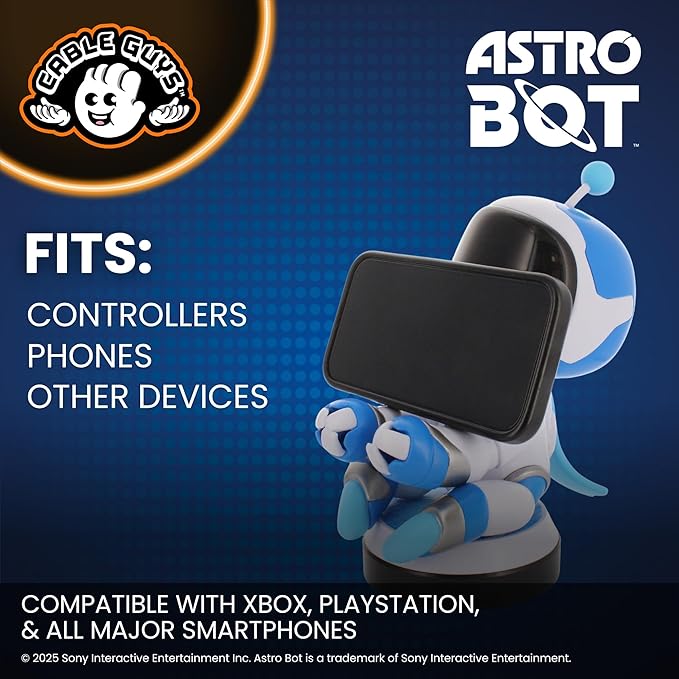 Cableguys Astro Bot Controller Holder &amp Phone Stand - Gaming Setup Accessories for Desk and Game Room Controller Stand Compatible with Xbox PlayStation &amp Most Standard Game Controllers