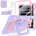 Case for iPad Pro 13 Inch M5 2025 / M4 2024 Auorld for iPad Pro 13 Inch M5 2025 with Screen Protector 360 Degree Rotating Stand Shoulder Strap Pencil Holder Purple Pink
