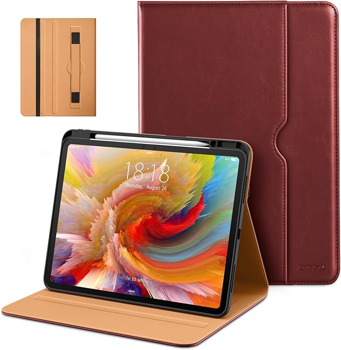 DTTO for iPad Pro 13 inch Case (M5/M4) 2025/2024 Premium Leather Business Folio Stand Cover with Pencil Holder - Auto Wake/Sleep &amp Multiple Viewing Angles Built in Hand Strap &amp Pocket Burgu