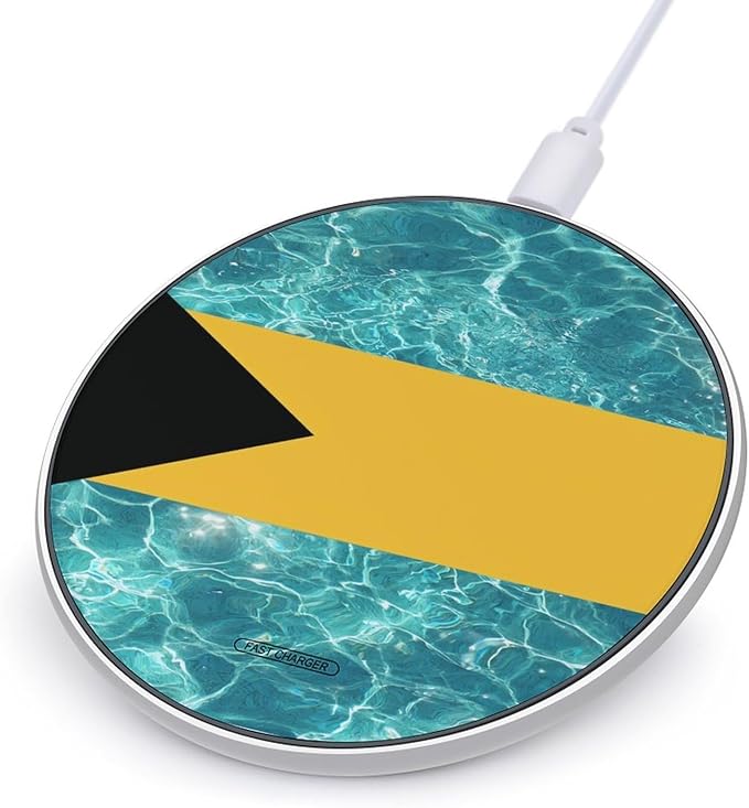 Bahamas Flag Ocean Wave Fast Portable Charger 10W Funny Graphic Phone Charging Pad with USB Cable