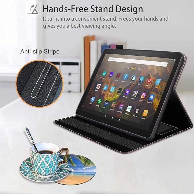 Case for Amazon Fire HD 10 Tablet (9th/7th Gen 2019/2017 Release) Premium PU Leather Cover with Auto Sleep Wake Feature Folio Case for Fire 10.1 Tablet Shore Palms Tropical Beach