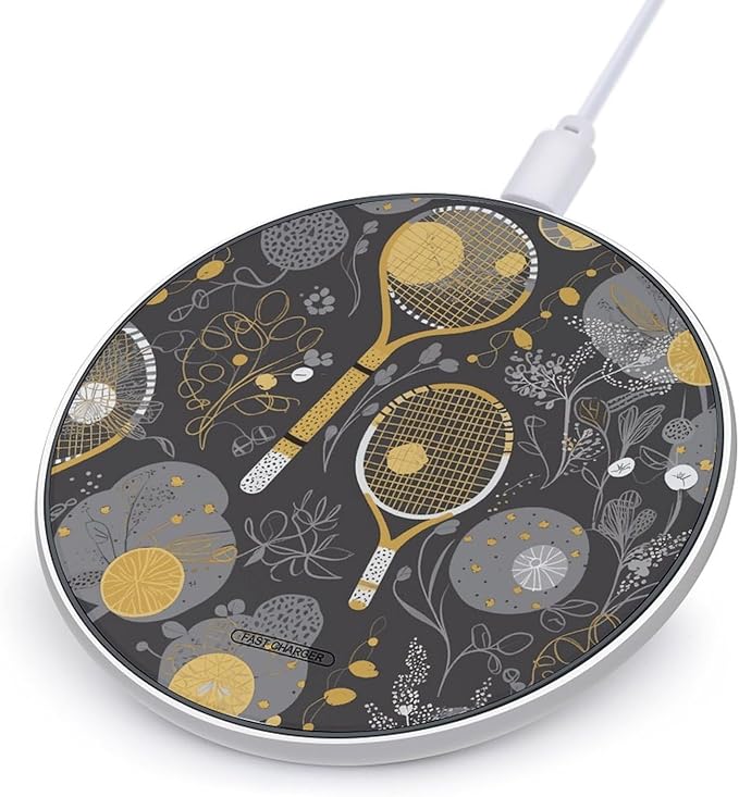 Funny Tennis Racquets and Tennis Balls Wireless Charger Fast Wireless Charging Pad with USB Cable 10W Anti-Slip Magnetic Wireless Charger Portable Slim Charger Puck Travel Charging Station
