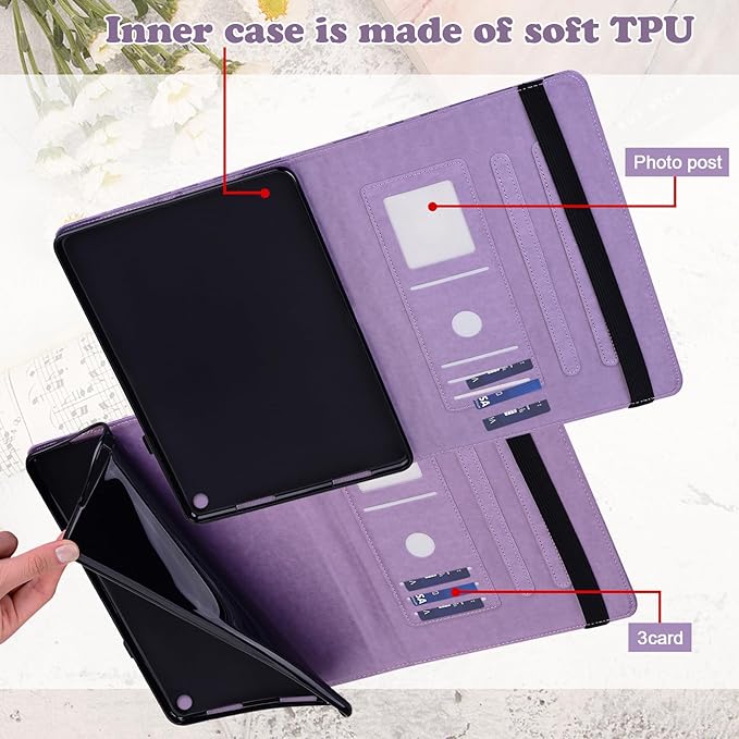 ALILANG for Kindle Fire Max 11 Case (13th Generation 2023 Release) Tree Embossed PU Leather Card Slot Shockproof Smart Cover for Kindle Fire Max 11 2023 Tablet Case -Purple