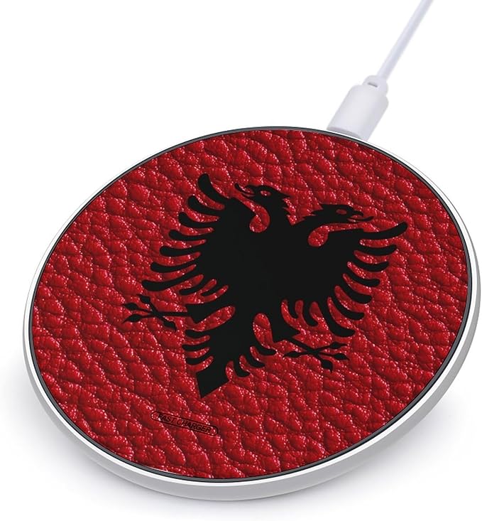 Albania Albanian Flag Leather Texture Fast Portable Charger 10W Funny Graphic Phone Charging Pad with USB Cable