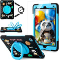 Case for iPad 9th/8th/7th GenerationCute 3D Cool Panda Warrior Design Cover with Screen Protector Rugged Protective Cartoon Case with Stand/Strap/Pen Slot for iPad 10.2 Kids Teens (Black+Blue)
