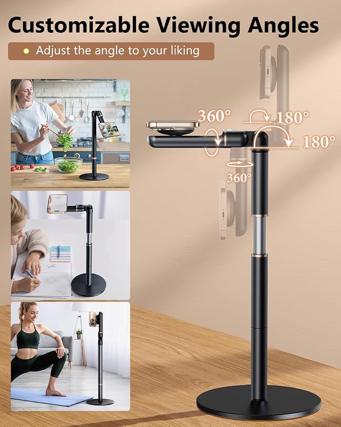 Height/Angle Adjustable Magnetic Phone Holder 10-25 Retractable Desk Phone Stand for Desk720°Rotatable+180° flip 360 Magnetic Phone Holder for Video Calls Kitchen Office Etc