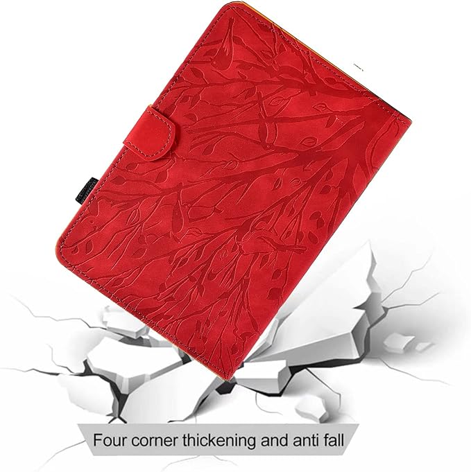 for Amazon Kindle Fire HD 8 &amp Fire HD 8 Plus Case (12th/10th Generation 2024/2022/2020) 8 UUcovers Embossed Magneic Smart Cover with Stand/Pencil Holder [Auto Sleep/Wake] Red Lucky Tree