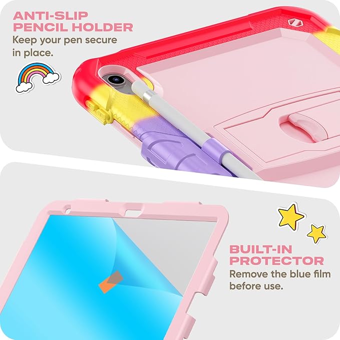 HXCASEAC Kids Case for iPad A16 11th/10th Generation Full Body Protective Design | Foldable Stand | Screen Protector | Pencil Holder Durable for iPad 11th Gen 11 inch / 10th Gen 10.9 inch Camo Red