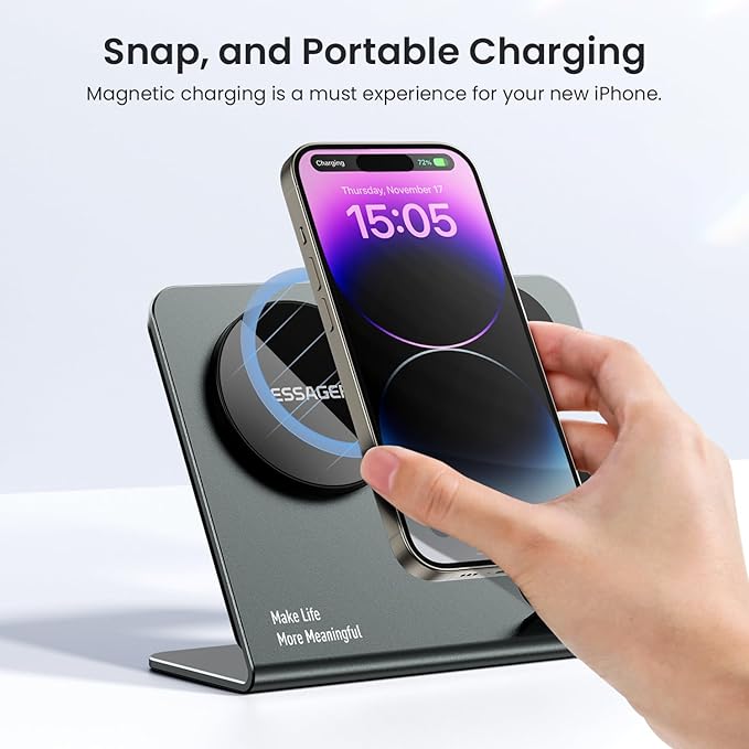3 in 1 Aluminum Alloy Magnetic Wireless Charging Station Compatible with iPhone 16/15/14/13/12 Series ESSAGER 15W Wireless Charger Office Bedroom Table for Airpods 4/3/2/Pro iWatch with 20W Adapter