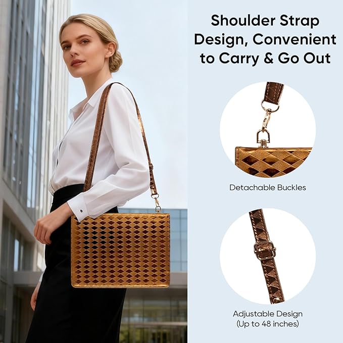 Tablet Carrying Shoulder Bag Case for Samsung Galaxy Tab S9 FE+ Plus/S9+/S8+/S7+ Plus 12.4 Iridescent Diamond Texture Envelope PU Leather Hand Strap Cards Holder Pocket S Pen Holder CaseBrown
