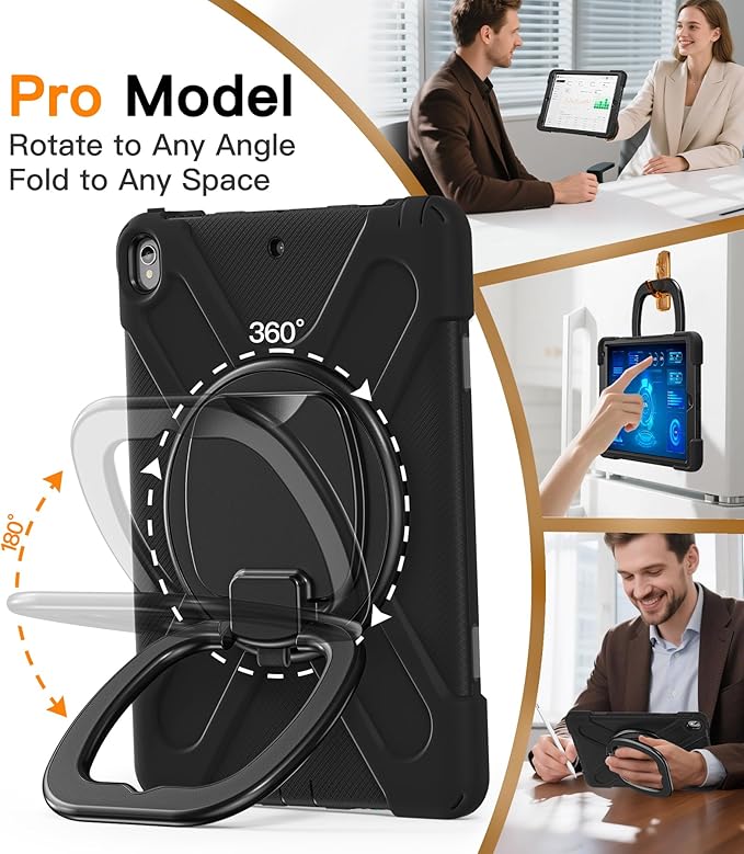 BATYUE iPad Air 3rd Generation Case 2019 / iPad Pro 10.5 inch Case 2017 Rugged Heavy Duty Protective Cover with Pencil Holder 360° Swivel Stand Shoulder Strap for Kids (Black)