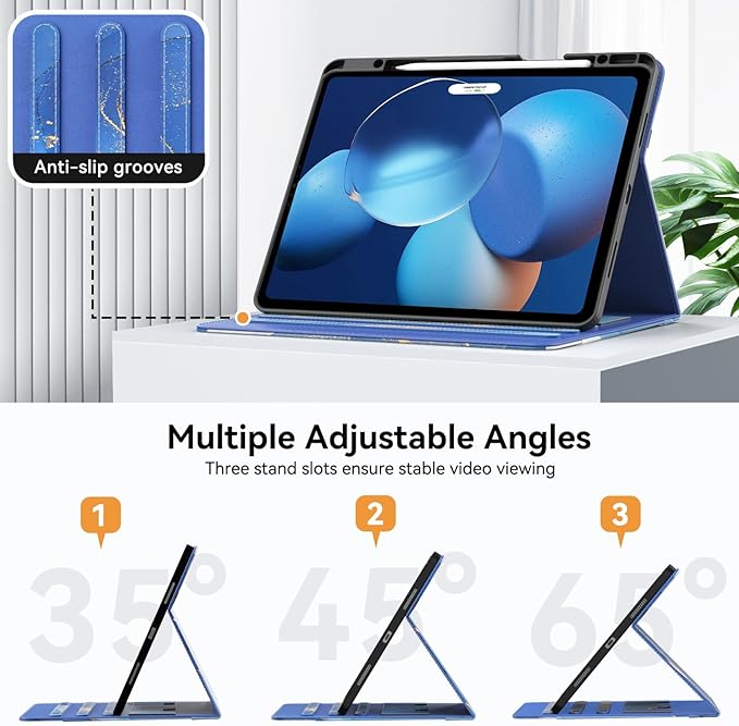 Case for New iPad Pro 12.9 inch 6th/5th/4th/3rd Generation 2022/2021/2020/2018 12.9'' ipad Pro Leather Protective Cover 6/5/4/3 Gen with Pencil Holder Auto Wake/Sleep Marble Gary Blue
