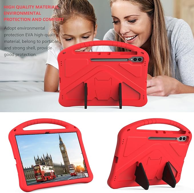 for Samsung Galaxy Tab S9 Ultra &amp S8 Ultra 14.6-Inch Kids Case 2023/2022 (SM-X910/X916/X918/X900/X906) with Kickstand/Handle Stand Kids Friendly Lightweight Soft EVA Shockproof Cover Red