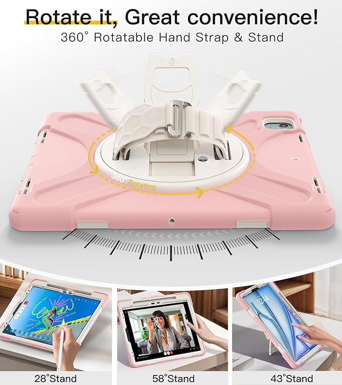 BRAECN Case for iPad Air 13 Inch 2026(M4)/2025(M3)/2024(M2) &amp iPad Pro 12.9''(2022/2021/2020/2018) Full-Body Protection Screen Protector Pencil Holder 360° Rotating Handle Kicktand Kids Friendly