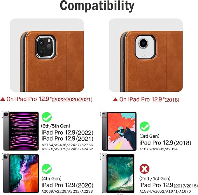 auaua Case for iPad Pro 12.9 6th/5th/4th/3rd Generation 2022/2021/2020/2018 Slim Durable Leather Stand Cover with Pencil Holder Auto Sleep/Wake (Brown)