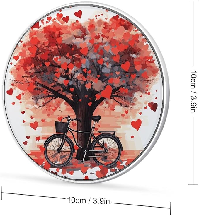 Heart Tree Bicycle Wireless Charger Fast Wireless Charging Pad with USB Cable 10W Anti-Slip Magnetic Wireless Charger Portable Slim Charger Puck Travel Charging Station