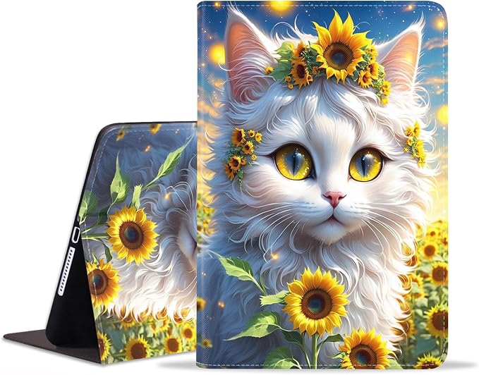 Cute Cat and Sunflowers