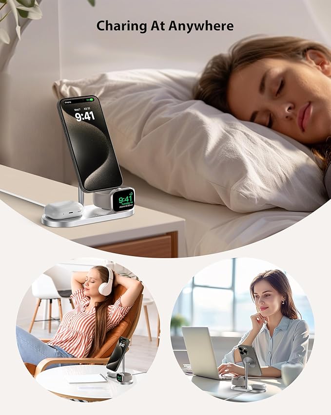 KU XIU X23 PRO 3 in 1 Charging Station 15W Fast Charging Magnetic Wireless Charger Compatible with iPhone 16/15/14/13/12 Series for Watch for AirPods 3/2/Pro &amp Multiple Qi Devices