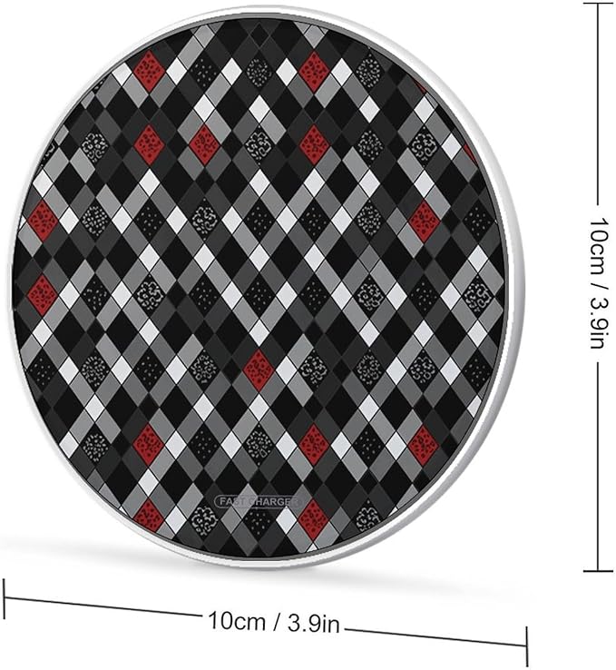 Checkered Rhombus Pattern Wireless Charger Fast Wireless Charging Pad with USB Cable 10W Anti-Slip Magnetic Wireless Charger Portable Slim Charger Puck Travel Charging Station