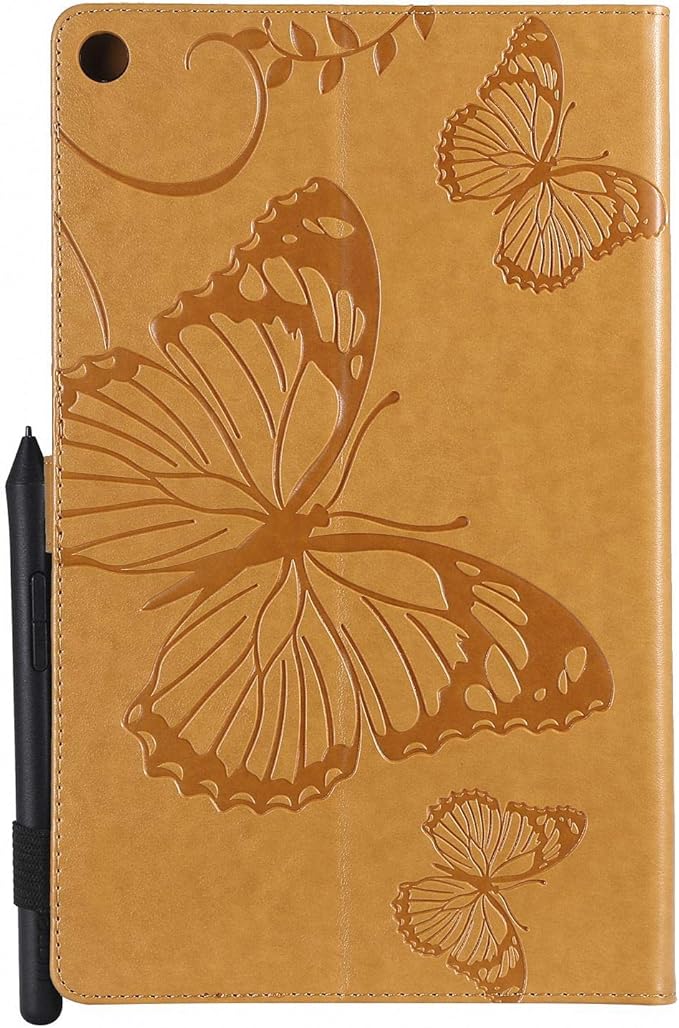 Kindle Fire HD 10 Tablet 2019/2017 Case 9th/7th Generation 10.1 with Pencil Holder Pockets [Auto Sleep/Wake] Folio Stand Embossed PU Leather Magnetic Smart Wallet TPU CoverYellow Butterfly