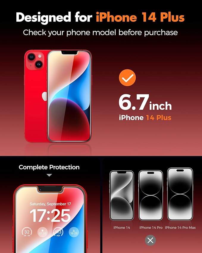 UNBREAKcable 4PCS Screen Protector for iPhone 14 Plus - 2 Privacy Tempered Glass+ 2 Clear Glass Double Shatterproof [Installation Frame] [9H Hardness] [Case Friendly] Anti-Scratch iPhone 6.7 inch