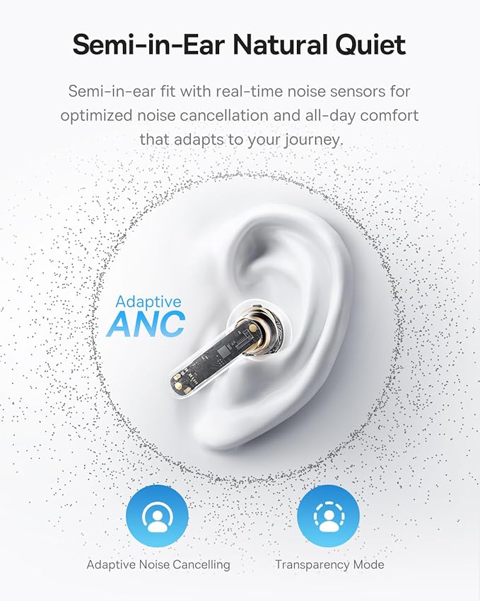 Baseus BS1 NC Semi-in-Ear Noise Cancelling Earbuds with Adaptive Hybrid ANC No Ear Pressure Hi-Res Audio (LDAC) 40H Playtime 4g Ultra-Lightweight Fit 6-Mic AI Clear Call
