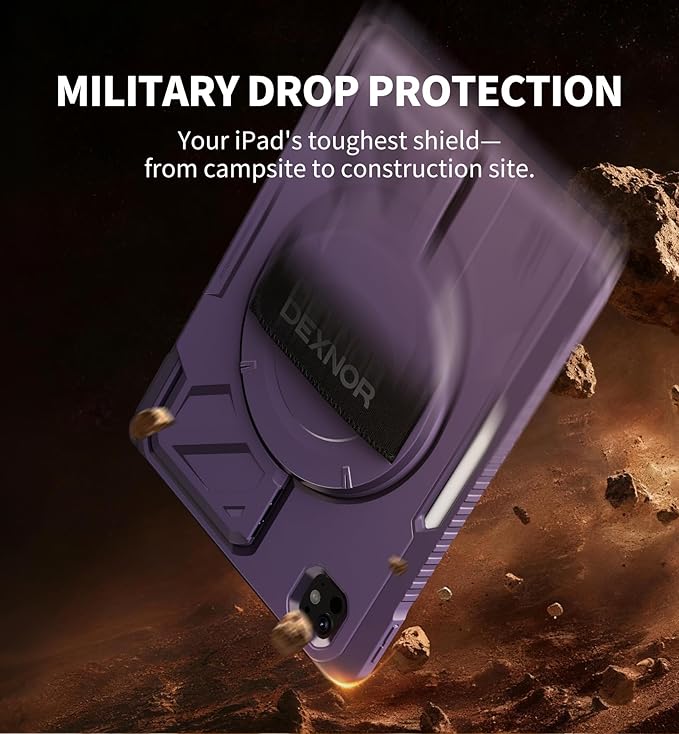 Dexnor for iPad Pro 11 inch Case M5 2025/M4 2024 Rugged Protective Case with 360° Rotating Hand Strap &amp Large Steady Stand &amp Screen Protector &amp Pencil Holder Shockproof Full-Body Bumper C