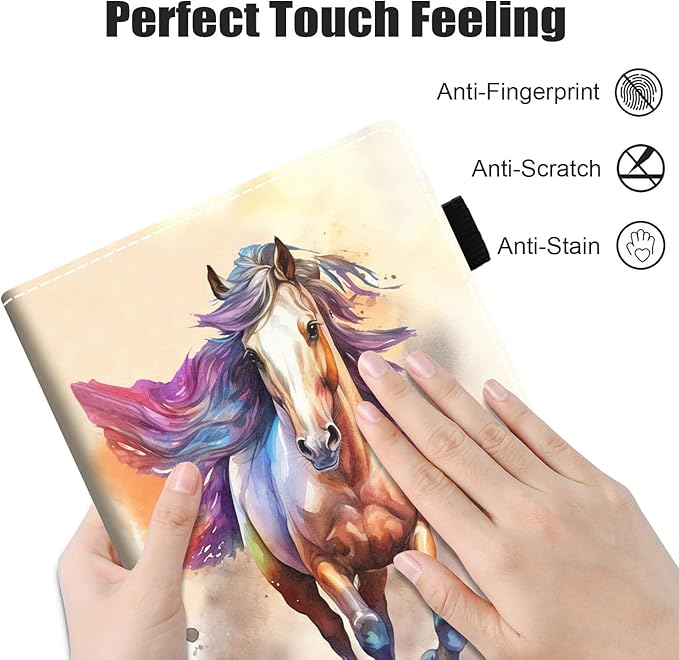 Case for All-New Kindle Fire HD 8/Fire HD 8 Plus Tablet (12th/10th Generation 2022/2020 Release) - PU Leather Stand Flip Cover with Card Slot &amp Pencil Holder Watercolor Horse Painting Art