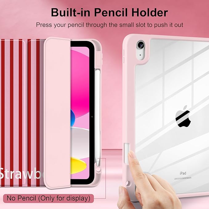 Case for iPad (A16) 11th Generation 11 inch 2025 /iPad 10th Gen 10.9 2022 Cute Striped Trifold Stand Cover with Clear Back Auto Wake Sleep Aesthetic Preppy Design for Girls Women Stripe