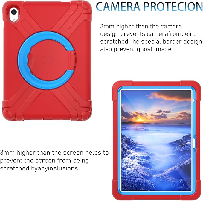 Compatible with Apple iPad Air 4 10.9/iPad Air 5 10.9 Tablet CaseRugged Kids Case with Stand Lightweight Shockproof Kids Friendly Tablet Cover Red+Blue