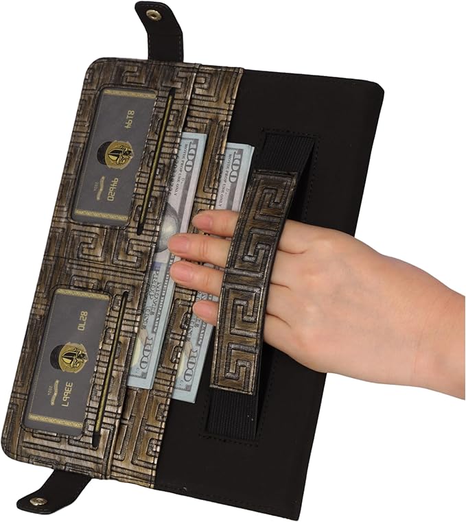 Handbag Case for iPad Pro 12.9 2018-2022 &amp iPad Air 13-inch 2024-2025 - Techcircle Vintage Maze Pattern Crossbody Folio Stand Case with Pencil/Card Holder Hand Grip/Shoulder Strap Retro Bronze