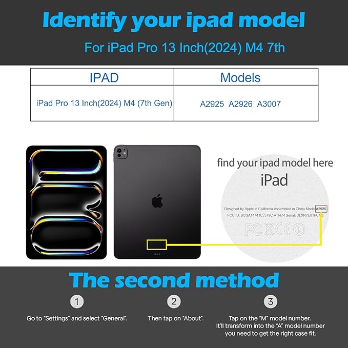 for iPad Pro 13 inch Case (M4/M5) 2024/2025 Premium Leather Business Folio Stand Cover - Auto Wake/Sleep and Multiple Viewing Angles.Black