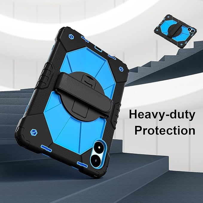for Xiaomi Redmi Pad Pro 12.1/Xiaomi Poco Pad 12.1 Case with with Kickstand/Hand Strap/Rotating/Shoulder Strap (Black/Blue)