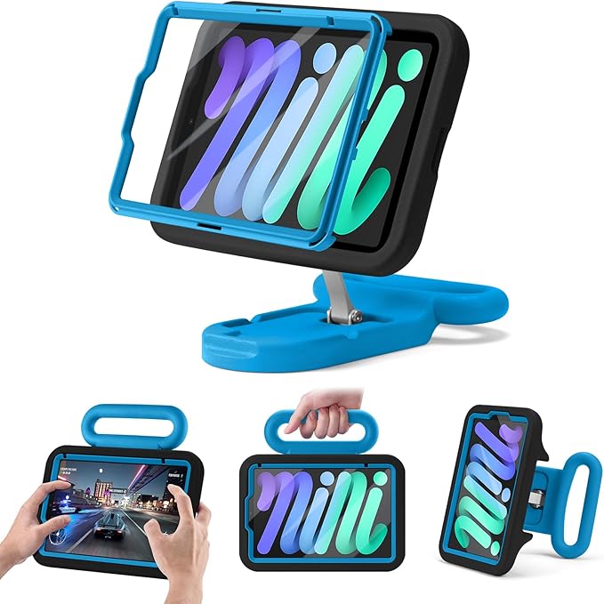 Kids Case for iPad mini 7 (A17 Pro) 2024 / iPad mini 6 2021 Adjustable Portrait/Landscape Stand Drop Proof Handle Kickstand Child Friendly with Screen Protector for iPad mini7th/6 8.3 inch (Black)