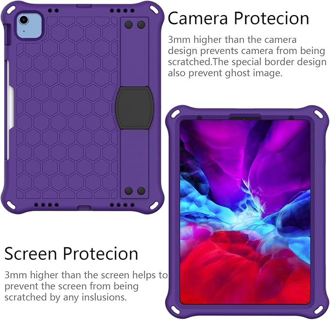 for iPad (A16) 11th Generation 11 Inch 2025 &amp iPad 10th Generation Case 10.9 inch 2022 with Pencil Holder/Kickstand/Hand Strap/Shoulder Strap Silicone &amp Hard Shockproof Stand Cover Purple