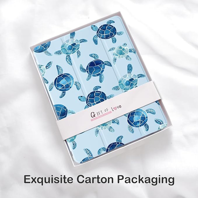 Cute Blue Sea Turtle for iPad Pro 11 Inch Case 4th/3rd/2nd Generation 2022/2021/2020 with Pencil Holder Auto Sleep/Wake Blue Leather Soft TPU Back Cover