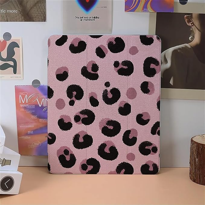 Pink Leopard Ripple Case Compatible with iPad 9th 8th 7th Generation 10.9 Inch 2021/2019/2018Funny Cover with Trifold Stand + Pencil Holder for Boys GirlsiPad 10.9in 2022