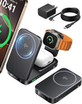 INIU 3 in 1 Wireless Charging Station Qi2 Certified 15W Travel Charger for Apple Multiple Devices Foldable Magnetic Wireless Charger Stand for iPhone 17 16 15 14 13 12 Series Apple Watch AirPods