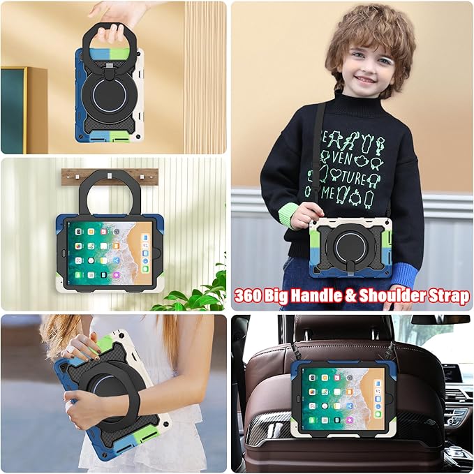ROISKIN iPad 6th 5th Generation Case 9.7 Inch Pro 9.7 Air 2 with 360 Kickstand Hand Strap [Screen Protector 15ft Drop Protection]Heavy Duty Air 2 /Pro 9.7 / iPad 6th 5th Gen Case for Kids Women Men