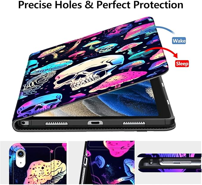 Case for iPad Pro 13 Inch Case 2024 M4 (7th Generation) PU Leather Smart Protective Cover with Auto Sleep/Wake for iPad Pro 13 2024Mushroom Skull
