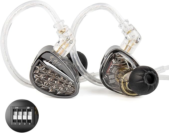 KZ ZA12 in Ear Monitor 2DD+4BA Hybrid Wired Earbuds KZ in Ear Monitor with 4-Level Tuning Switch Gaming EarbudsSilver-Plated IEM Cable for Audiophile (No Microphone Matte Black Tunable Version)