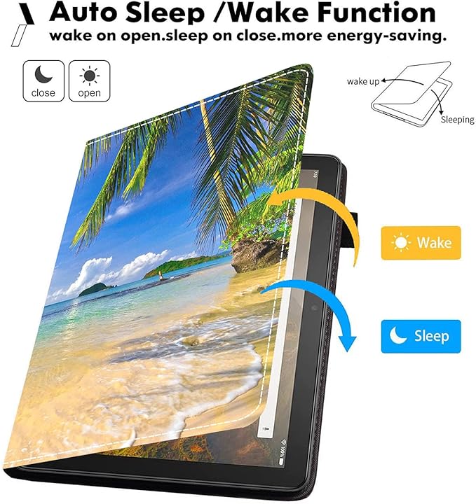 Case for Amazon Fire HD 10 Tablet (9th/7th Gen 2019/2017 Release) Premium PU Leather Cover with Auto Sleep Wake Feature Folio Case for Fire 10.1 Tablet Shore Palms Tropical Beach