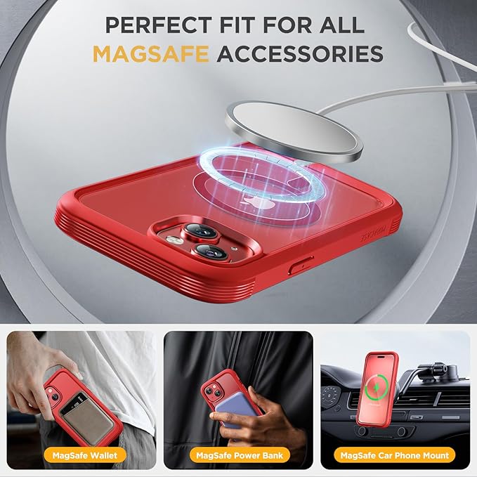 Miracase Glass Series Designed for iPhone 14 Plus Case 6.7 inch 2023 Upgrade Full-Body Magnetic Clear Case with Built-in 9H Tempered Glass Screen ProtectorCompatible with MagSafe Red