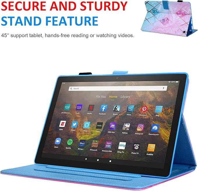 Dteck Case for All-New Fire HD 10 &amp HD 10 Plus Tablet (2021 Release 11th Generation) - Slim Multi-Angle Folio Stand Premium PU Leather Protective Smart Cover with Auto Wake Sleep Pink Green