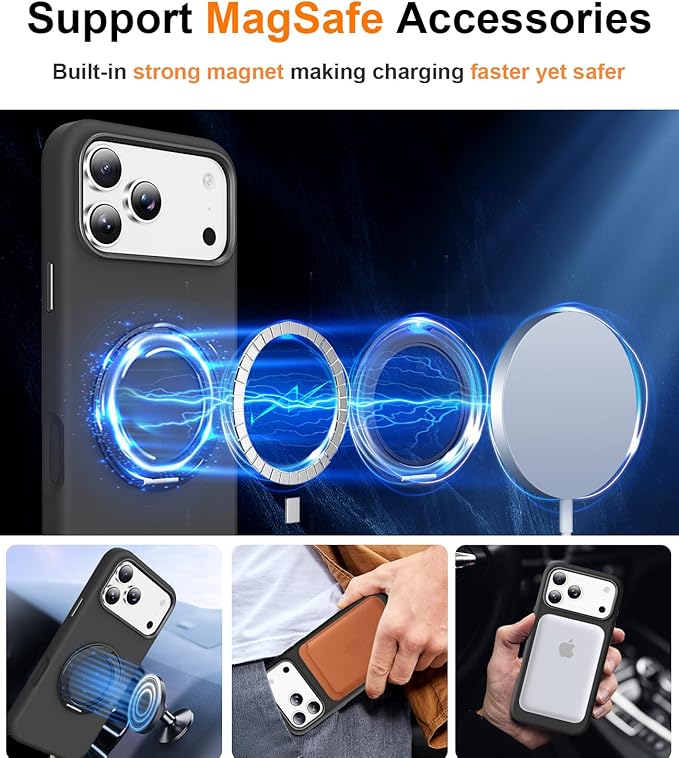 STERKER 360° Rotatable Stand Compatible with iPhone 17 Pro Case with Magnetic [Military Grade Drop Tested][Adjustable Kickstand] Ring Holder Silicone Slim Back Soft Edge Black